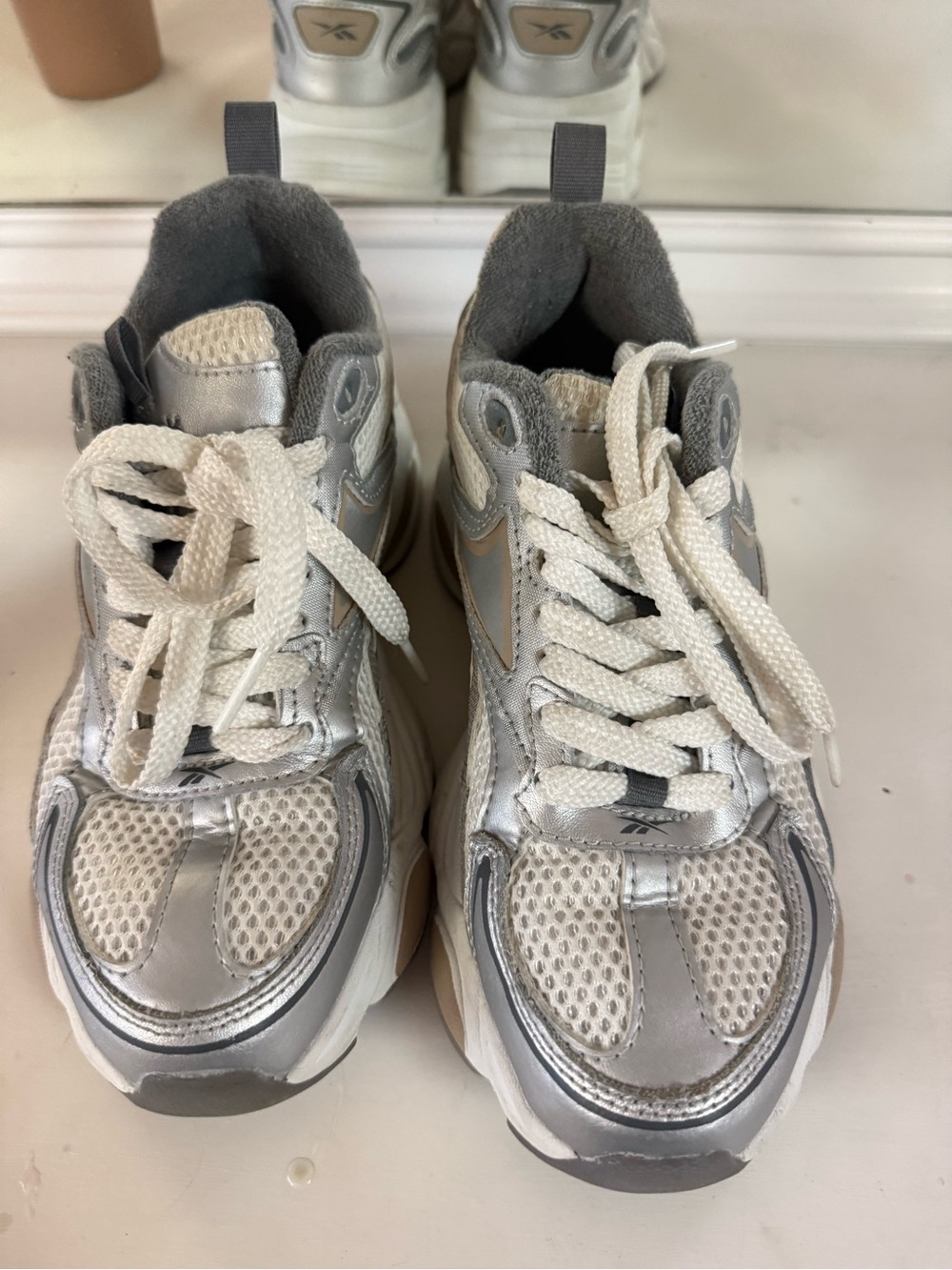 Reebok Silver and White Women's Sneakers